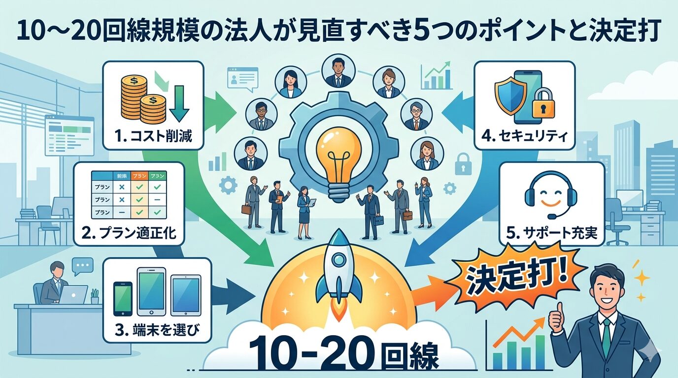 【会社スマホの通信費を削減する方法】10〜20回線規模の法人が見直すべき5つのポイントと決定打