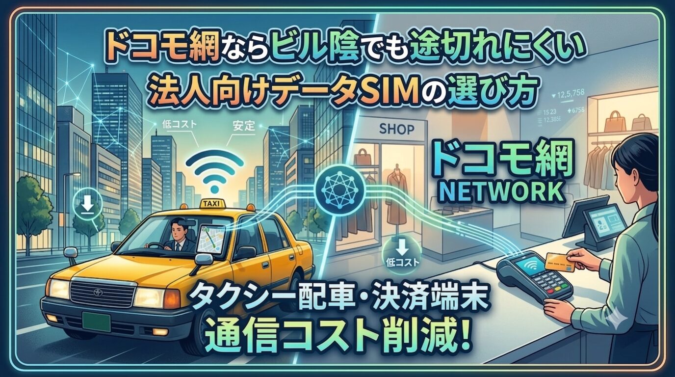 タクシー配車アプリ・決済端末の通信コスト削減｜ドコモ網ならビル陰でも途切れにくい法人向けデータSIMの選び方