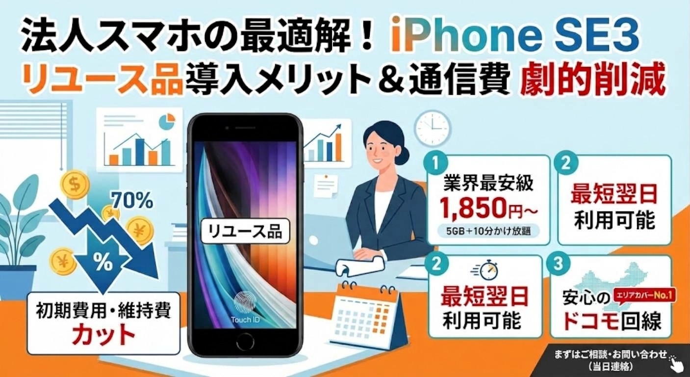 法人スマホの最適解！iPhone SE3のリユース品を導入するメリットと通信費を劇的に下げる秘訣